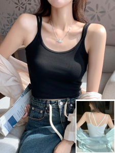 Ladies Inner Vest 2025 New Spring Autumn Hot Girl Base White Beautiful Back Summer Short without Chest Pad Fashionable Commute Slim Fit Pure Color