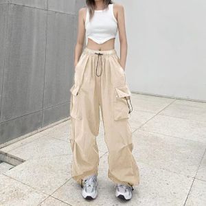 Women Work Pants Lady Loose Straight Pants Large Pockets Drawstring Cuffs Slimming Casual Pants Women Versatile Sport Pants Girl