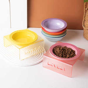 Cool Color Cat Bowl Same Style Ceramic French Gradient Plate before Meal Milk Snack Dish Pet Bowl Heightened Bowl Rack Dog Bowl