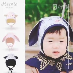 หมวกผูกคาง เด็ก สีเทา พี่หมู สีชมพู หมวกผูกคางพี่หมีสีเทาและพี่หมูสีชมพู เสียงสม่ำเสมอ