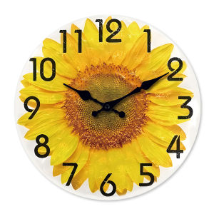 Modern Sunflower Oil Painting Pattern Wooden Wall Clock Living Room Bedroom Kitchen Home Decor Silent Quartz Clock Holiday Gift 10-Inch 12-Inch 14inch 16inch (No Battery)