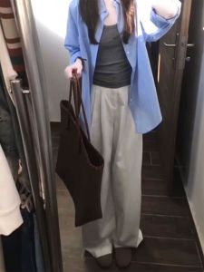 High Waist Wide Leg Straight Cut Jeans Womens Summer New Style Textured Loose Fit Floor Length Trousers Casual Denim Pants