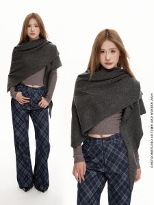 เสื้อสเวตเตอร์คลุมไหล่สีเทาสำหรับผู้หญิง คลุมไหล่แบบถัก อบอุ่น สามเหลี่ยม เข้าชุดได้หลากหลาย ดีไซน์หรูหรา สไตล์ฤดูใบไม้ร่วง/ฤดูหนาว