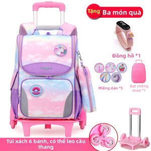KABUYOUSI | Balo Đeo Lưng Có Bánh Xe 6 Bánh Dễ Tháo Rời Nhẹ Cho Học Sinh Tiểu Học Lớp 1-4