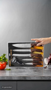 Nipiin 6PCS Knife Set with Peeler Kitchen Accessories Stainless Steel Chef Knives Wood Handle Kitchen Tool
