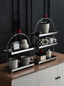 Bathroom Stainless Steel Iron Art Cup Holder Shelf Makeup Cosmetic Storage Rack Desktop Cup Organizer No Tool Required