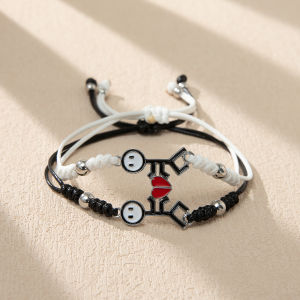 Couples Hand Rope with Positioning Beads Black White Rope Small Person Pushing Heart Knotting for Communication And Love