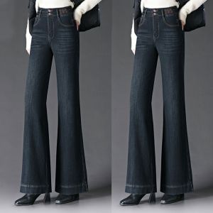 High Waist Patchwork Bell Bottom Mom Jeans Casual Cotton Stretch Denim mid Rise Spring New Style Blue Wear Resistant Adult Women