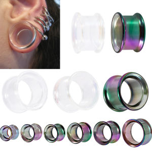 2PCS Round Glass Hollow Flared Ear Plug And Tunnel Ear Expander Strencher Ear Gauges Transpsrent AB Rainbow Earrings Jewelry