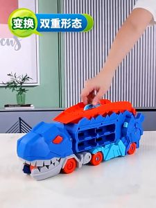 Transformed Dinosaur Truck Toy with 12PCS Diecast Racing Cars Dino Transport Car for Kids Birthday Gift for Boys Girls
