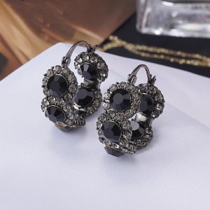 Elegant Black Diamond Hoop Earrings Womens Fashionably Blingy Circle Design Light Luxury Personality Trendy Ear Jewelry