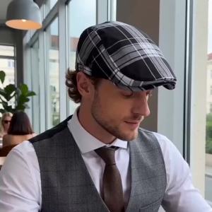 1pc Mens Plaid Pattern Flat Cap Newsboy Hat Beret Cabbie Gatsby Cap hat for men newsboy cap gorras mens hats