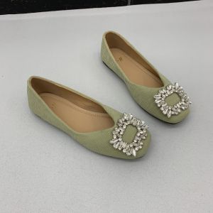 รองเท้าส้นแบนหัวเหลี่ยมแบบสวมสำหรับผู้หญิง สไตล์ฝรั่งเศส พื้นนุ่ม หัวเข็มขัดประดับเพชร รองเท้าแฟชั่นแบบสวม สวมใส่สบาย ฤดูใบไม้ผลิและฤดูใบไม้ร่วง