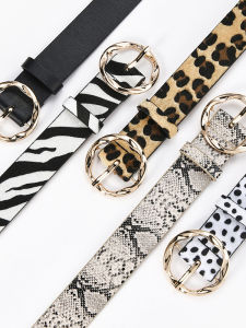 Fall Winter Ladies Decorative round Button Fur Coat Belted Puffer Jacket Zebra Snake Print Waist Belt Alloy Buckle Casual Style