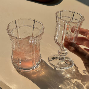 แก้วน้ำทรงกลมสไตล์ย้อนยุคแบบโปร่งใส แก้วน้ำหอมประดับขอบดอกไม้ แก้วน้ำเย็น แก้วกาแฟสไตล์จีน ลายลูกไม้ประดับแก้ว แก้วน้ำประดิษฐ์สร้างสรรค์