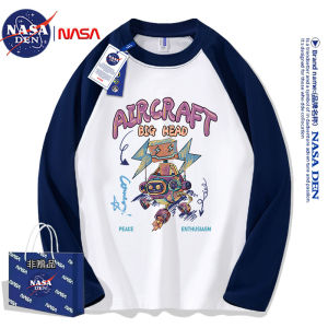 NASA Collaborative Long Sleeve T-Shirt Shoulder Patchwork Pure Cotton Printed Mens Autumn Heavyweight American High Street Style