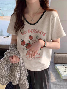 V-Neck Regular Fit Short Sleeve T-Shirt Fashion Slimming Print Top