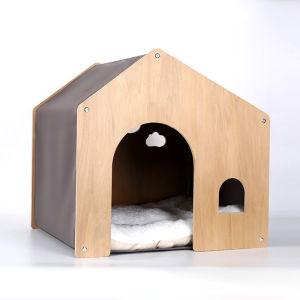 Cat Nest All Year Round Neutral Wooden Cat House Semi-Closed Detachable Security Tent Integrated Cattery Kennel Pet Bed