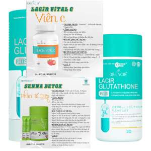 [CHÍNH HÃNG CÔNG TY NGUYÊN MÃ] Combo trắng da glutathione lacir vital C thải độc ruột phan tả diệp. Viên uống trắng da chống nắng nội sinh detox ruột. Combo đẹp da mờ nám dr.lacir pk group.