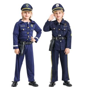 Halloween Childrens Mini Police Uniform Role Play Costume Kindergarten Performance Transformation Captain Special Cop Party Clothes