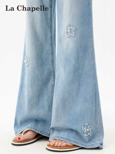 La Chapelle | Summer Lightweight High-Waist Flower Embroidered Non-Clinging Flared Jeans