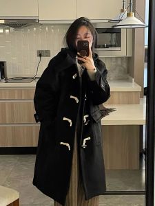 Double-Faced Cashmere Woolen Coat Womens Winter Long Black Button-Up Jacket Korean Style Spring New Arrival Ladies Outerwear