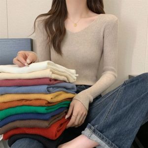 คอวีเสื้อไหมพรม - สไตล์ใหม่แขนยาว สบายจัดส่ง กทม 12 ชุด