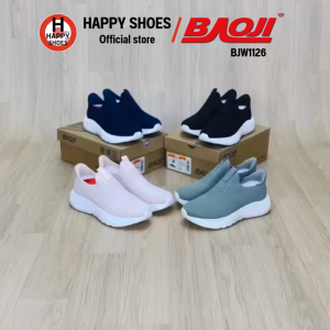 [🥇บาโอจิแท้100%🔢ไซส์37-41🆓ฟรี...ถุงเท้า 1 คู่] BAOJI รุ่น BJW1126 รองเท้าผ้าใบหญิง (Slip-on) สลิปออน รองเท้าวิ่งหญิง สวย นุ่มเบา สบายเท้า