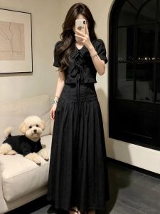 CHANGTONG | Bộ Đầm Phong Cách Hepburn Thanh Lịch Áo Voan Đen