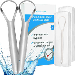 2pcs Tongue Scraper  Stainless Steel Tongue Cleaner Professional Reduce Bad Breath Metal Tongue Scrapers Improve Oral Hygiene