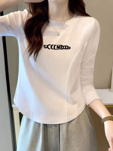 Slimming Effect Pure Cotton Long Sleeve T-Shirt Womens Fashion Spring Autumn New Style round Hem Base Shirt Inner Wear Short Top
