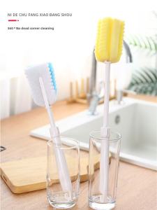 Kitchen Sponge Long Handle Bottle Brush Cup Cleaner Stretchable Durable Bottle Cleaning Tool for Milk Bottles Cups Household