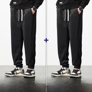ROMON | Romon Mens Corduroy Pants Thickened Loose Fit Casual Sports Autumn Winter Fashion Brand Sweatpants Youthful Vitality Style