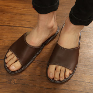 รองเท้าแตะพื้นไม้ฤดูร้อนสำหรับผู้หญิงในห้องลอง ทำความสะอาดง่าย รองเท้าแตะ PU สำหรับใช้ในบ้านและห้องนวด สไตล์เรียบง่าย รองเท้าแตะสำหรับคู่รัก