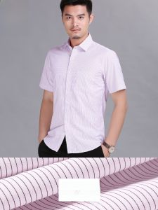 Blue Striped Mens Shirt Short Sleeve Business Formal Cotton Shirt Iron-Free White Large Size Summer Business Gentlemans Shirt