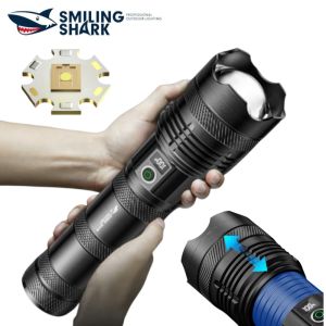 Smiling Shark SD7147LED Rechargeable Flashlight M77 Zoomable Torchwith Tail Light Red Warning Light for Outdoor Camping