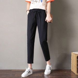Summer Thin Cotton Linen Nine-Piece Pants Women Slimming Versatile Washed Cotton Harlan Womens Loose Casual Pants