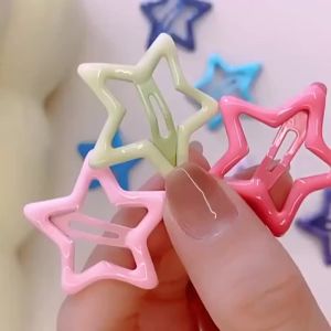 24/48pcs Random Colors Colorful Lattice Five-Pointed Star BB Clips | Girls’ Side Fringe Hair Clips Versatile Hair Accessory Set