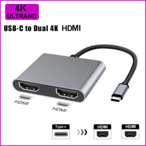 Type C HDMI Converter USB C to Dual HDMI USB 3.0 PD Charge Port USB-C Converter Cable USB Type C to Dual 4K HDTV Adapter for Thunderbolt 3 Protocol MST