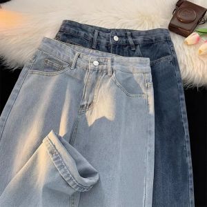 Loose Straight Leg Mens Jeans Casual American Style High Waist Zipper Fly Classic Washed Long Trousers for Autumn Winter