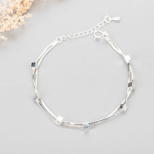 925 Sterling Silver Double Love Heart Hollow Round Beads Bracelet Female Fashion Romantic Jewelry Classic Adjustable