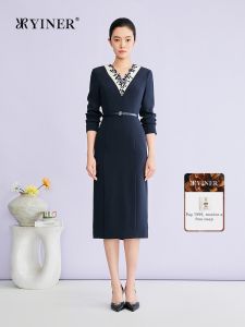 New Elegant Elaborate Embroidery V-Neck Acetate Blend Cinched Waist Dress