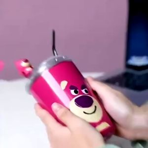 Tumbler Gelas Stainless Love Bear Karakter Mug Kopi Coffe Lucu 500ml/ Tumbler Lotso Straw Cup Bear Termos 500ML Strawberry Bear