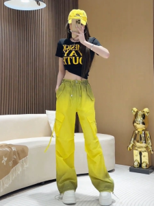 Cool And Stylish Workwear Pants Short Sleeve Printed Contrast Color Breathable Lightweight Quick Dry American Style Set for Women