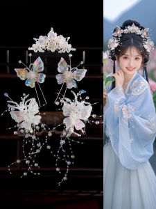 เข็มขัดผมรูปผีเสื้อประดับผมยาวทำมือสไตล์ราชวงศ์หมิง ชุดผมสไตล์ฮันฟู่ เครื่องประดับผมสไตล์โบราณแบบอเนกประสงค์