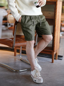 Retro Japanese Style Mens Short Pants Breathable Comfortable Linen Pure Color Five-Quarter Length Casual Summer Fashion