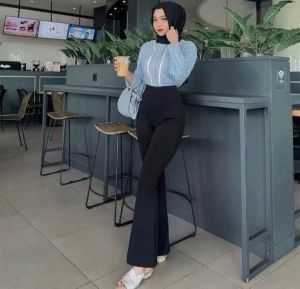 Flare Pants Scuba High Waist - Celana Scuba Panjang Cutbray Celana Kerja Wanita Terbaru