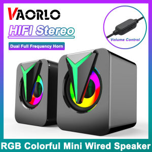 VAORLO Portable RGB Mini Wired Speaker HIFI Stereo USB Computer Speakers 3.5MM PC Black Sound Box Laptop Subwoofer