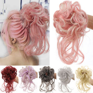hair extension human hair washable Pink Purple Black Bun Chignon Hair Extension Messy Curly Chignon Hairpieces Pink Fake Hair With Elastic Band Hair Wigs For Women