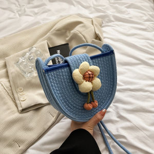 Summer Beach Vacation Straw Woven Bag Womens Casual Crossbody Phone Bag Plant Floral Pattern Magnetic Buckle Closure Handbag